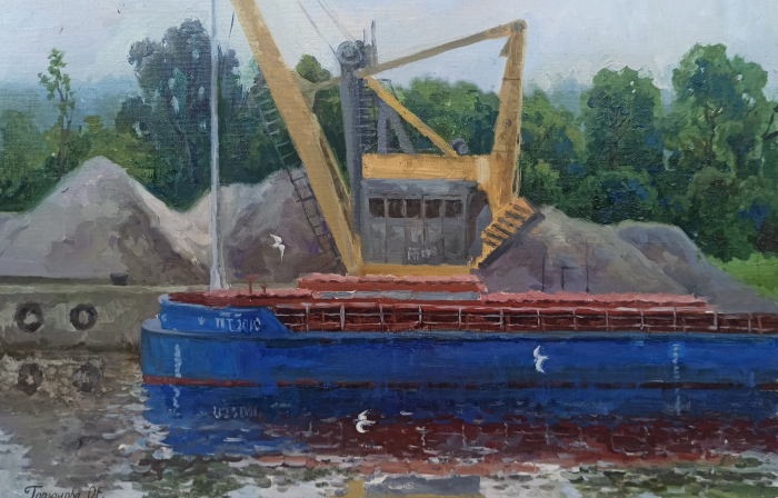 «Баржа»  холст, масло, 35х60 см, 2025