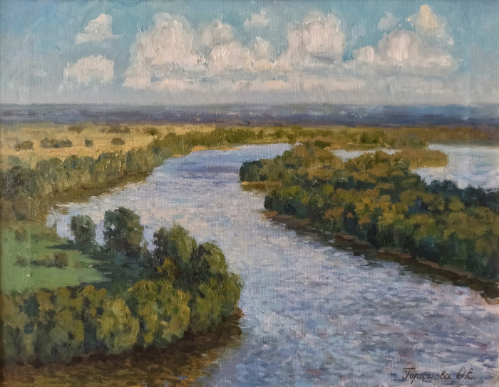 «Кама в Елабуге» холст, масло, 35х45 см, 2025, Горюнова Ольга