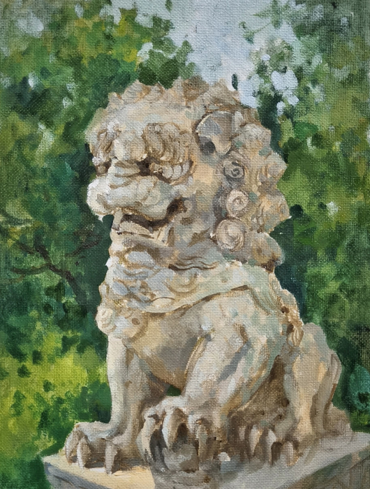 «Китайский лев», холст на картоне, масло, 24х18 см, 2026