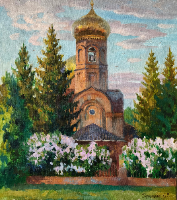 «Сирень у Вознесенского храма» холст, масло, 50х45 см, 2026, Горюнова Ольга